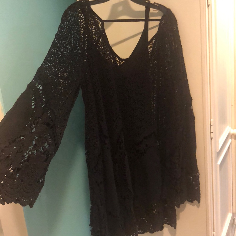 Free People Black Long Sleeve Lace Dress